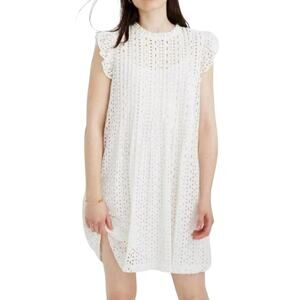 Madewell Eyelet Ruffle Sleeve Pintuck Mini Dress White Floral Layered Medium